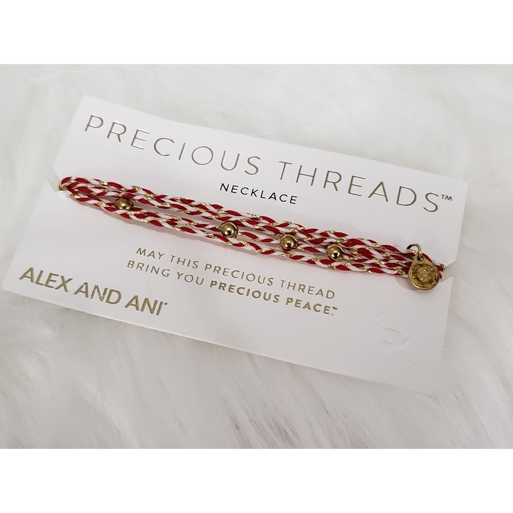 Alex and Ani Precious Threads Necklace Red 925 Silver RED GOLD dainty 4TH JULY